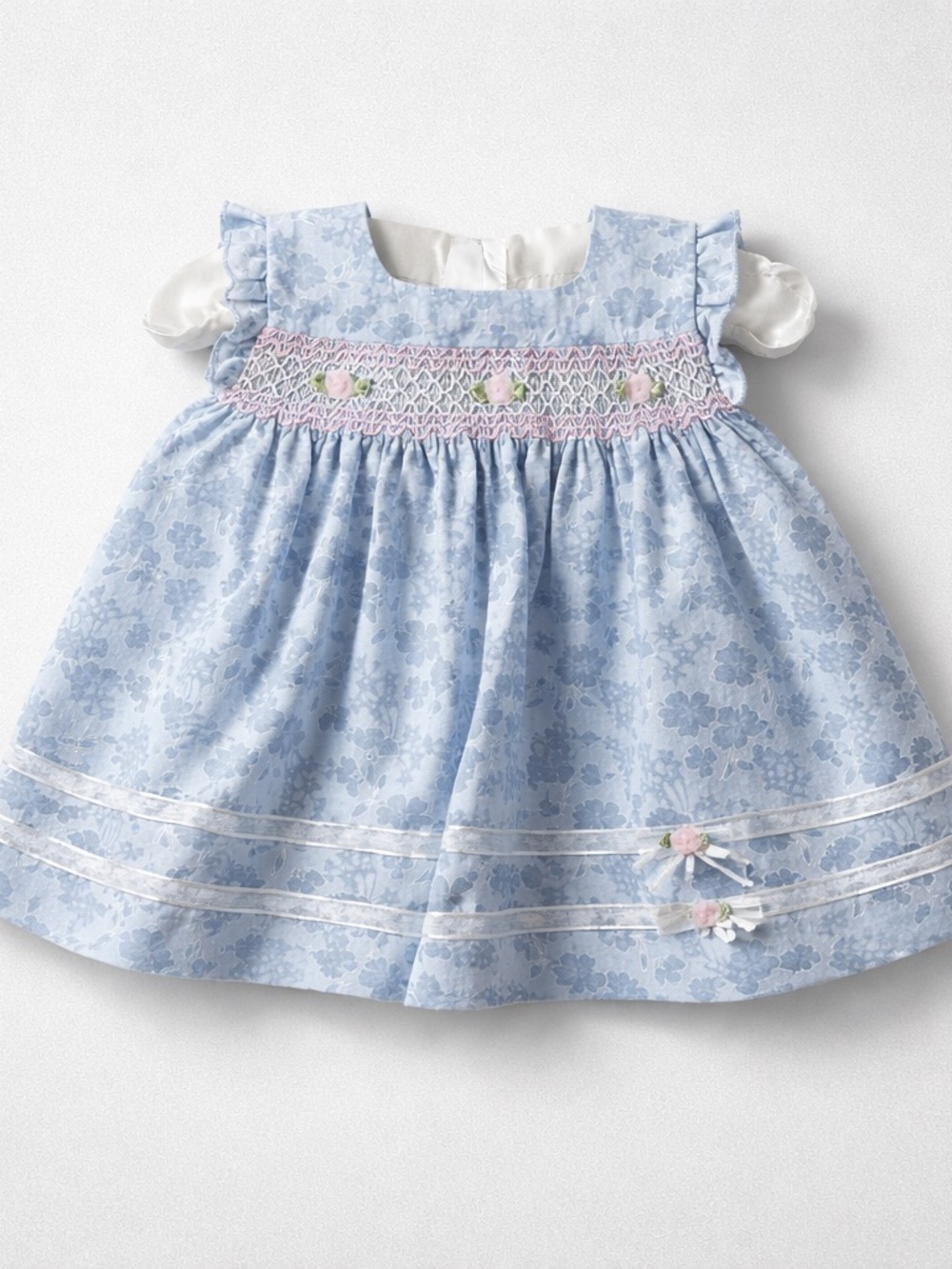 Little Bitty blue hand smocked embroidered vintage dress 3-6 months